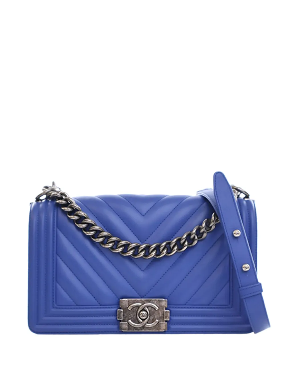 CHANEL Pre-Owned Borsa a tracolla Boy media in pelle di agnello con motivo chevron 2016-2017 - Blu