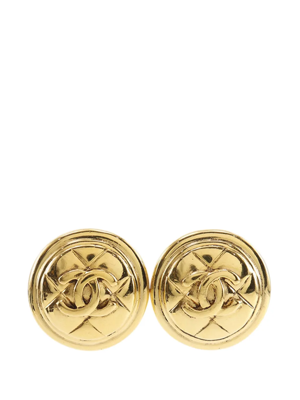 CHANEL Pre-Owned 1970-1980 CC Gold Plated Quilted Round Clip On Earrings costume earrings - Oro