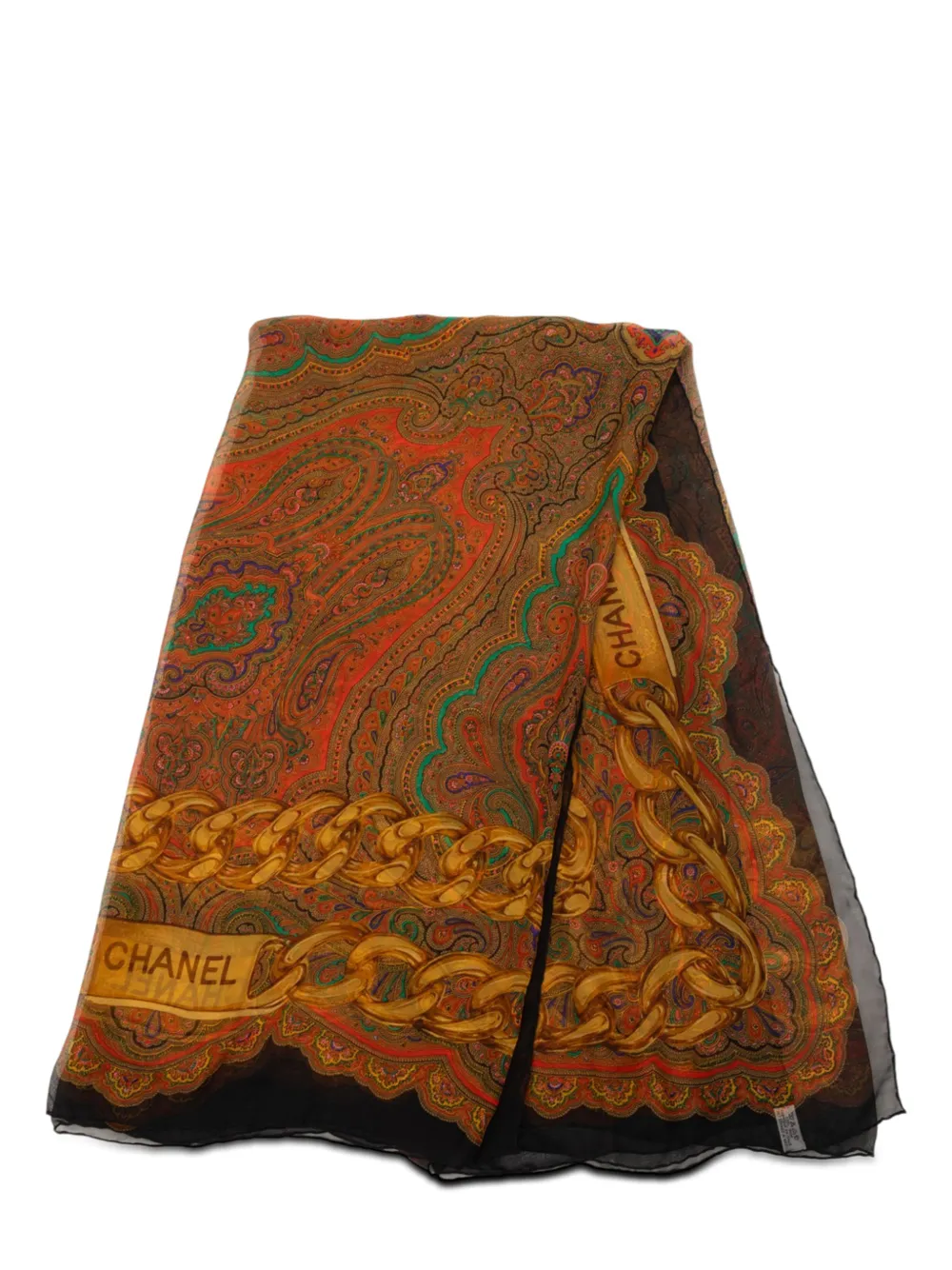 CHANEL Pre-Owned 20th Century Paisley Chain Silk Scarf scarves - Marrone