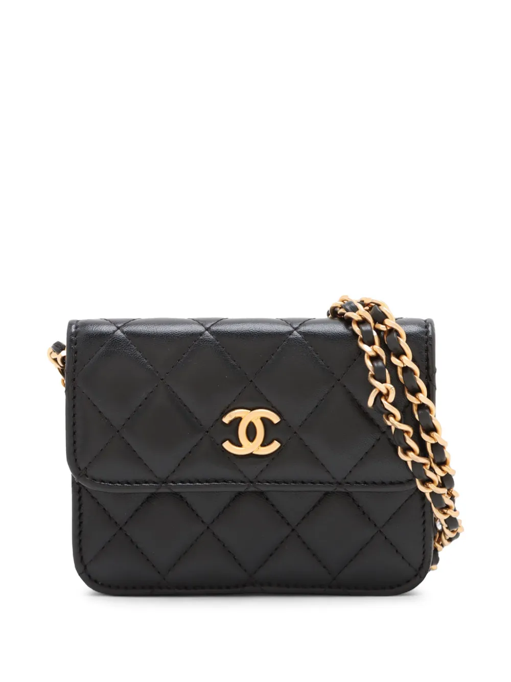 CHANEL Pre-Owned 2021-2026 Mini Quilted Lambskin Pearl Flap Clutch with Chain crossbody bag - Nero