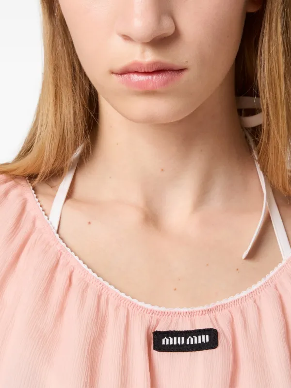 【美品】MIU MIU シフォンシャツ サーモンピンク 36 トップス フリル Miu Miu Chiffon Top | Pink | FARFETCH