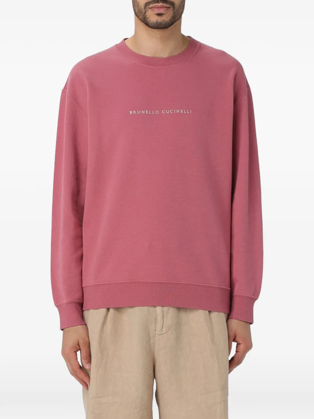 Brunello Cucinelli logo-print crew-neck sweater - Rosa