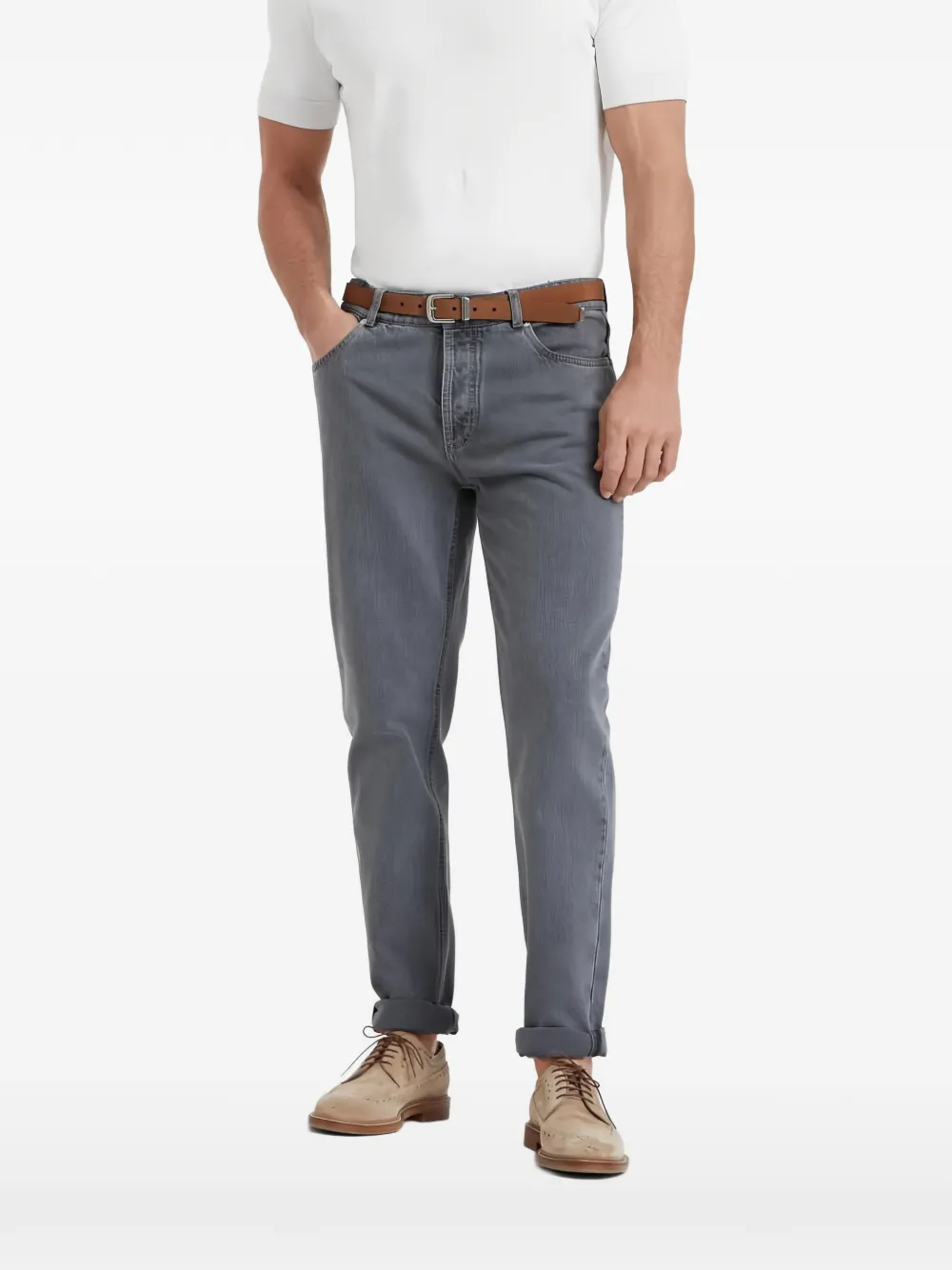Brunello Cucinelli logo-embroidered jeans - Grigio