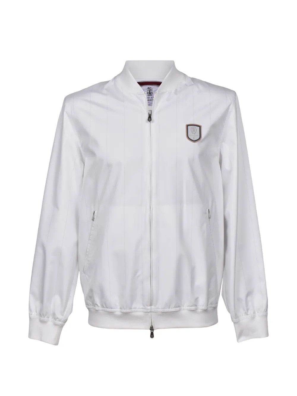 Brunello Cucinelli logo-patch pinstriped jacket - Weiß