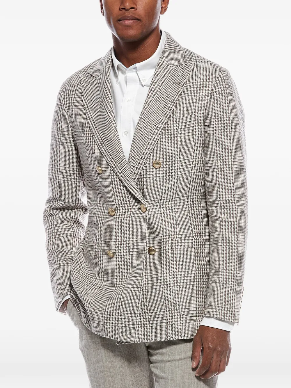 Brunello Cucinelli Prince of Wales-check double-breasted blazer - Brown