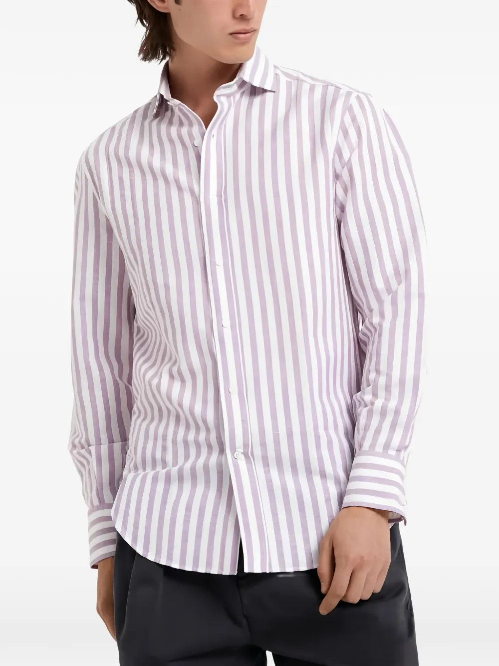 Brunello Cucinelli vertical-stripe cotton shirt - Viola