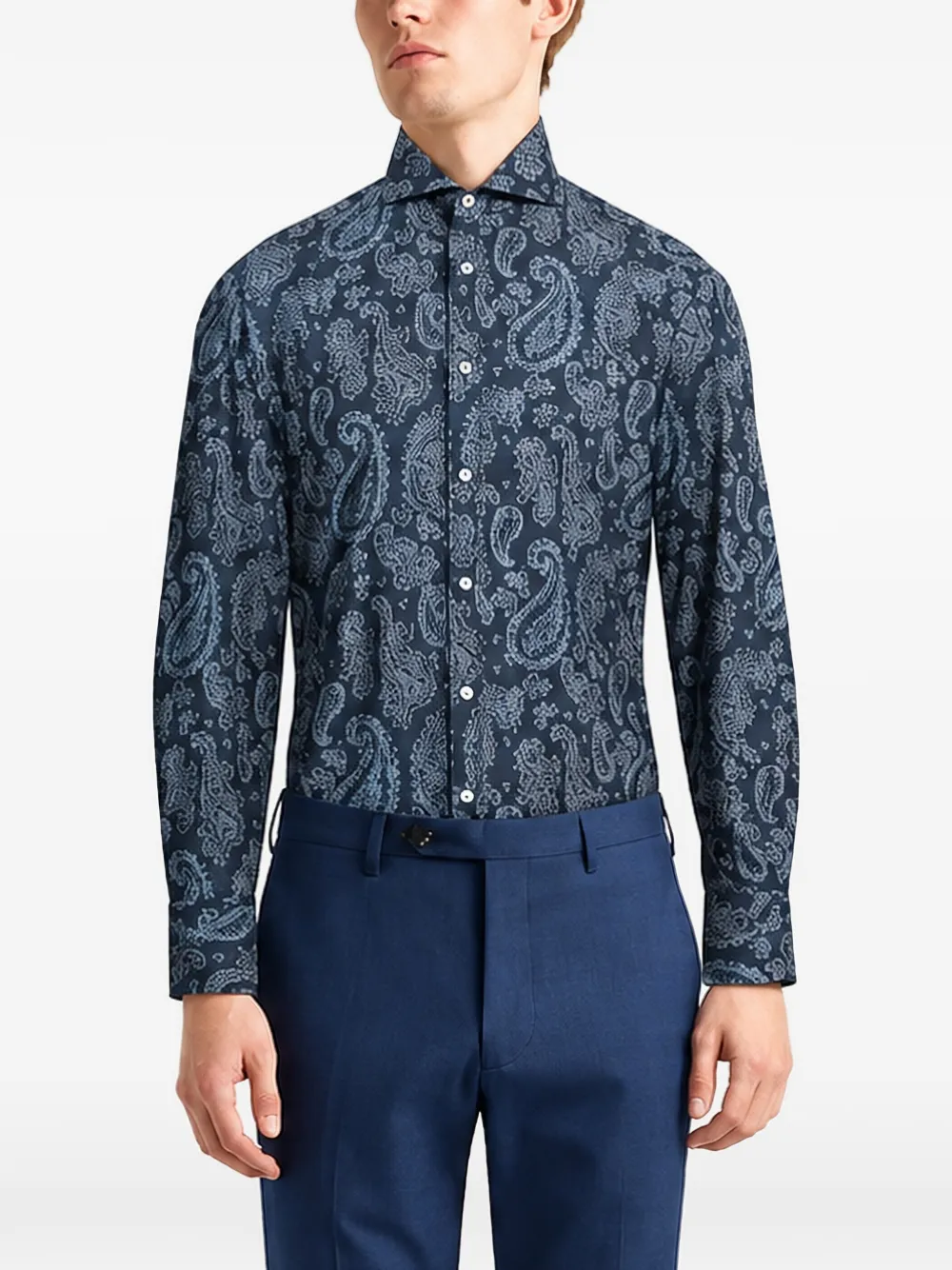 Brunello Cucinelli paisley-print button-down shirt - Blue