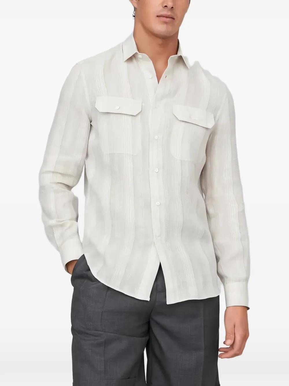 Brunello Cucinelli striped linen shirt - White