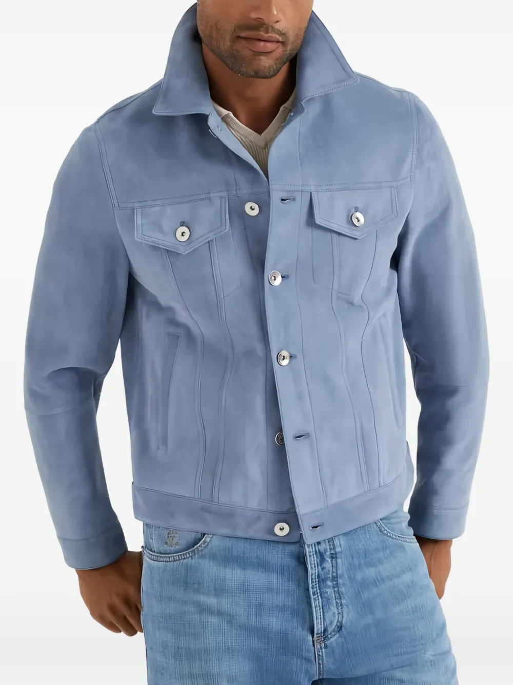 Brunello Cucinelli suede trucker jacket - Blau