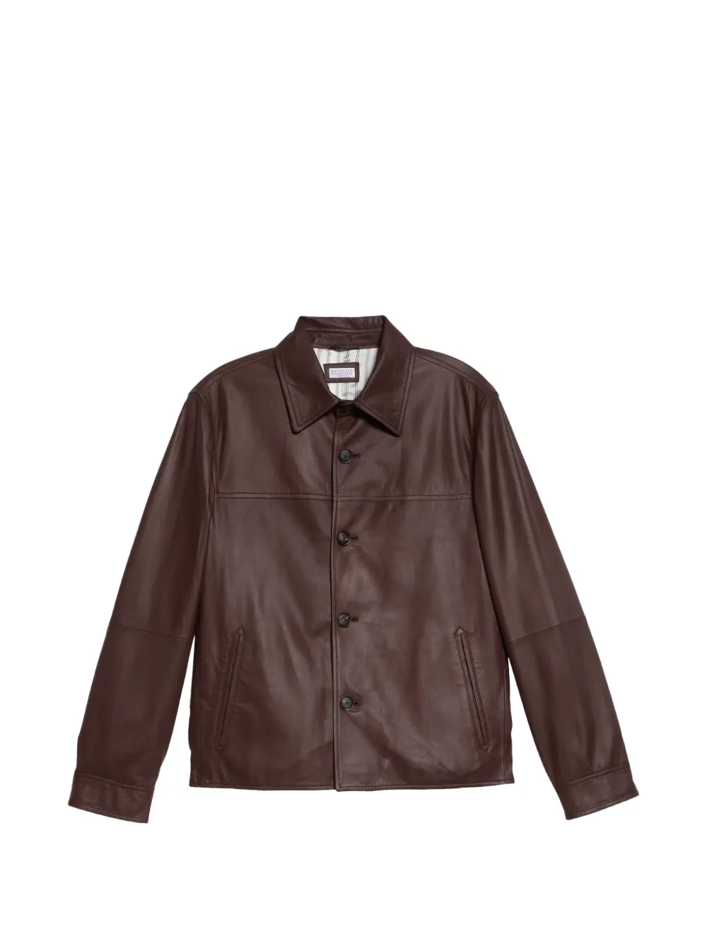 Brunello Cucinelli single-breasted leather jacket - Braun
