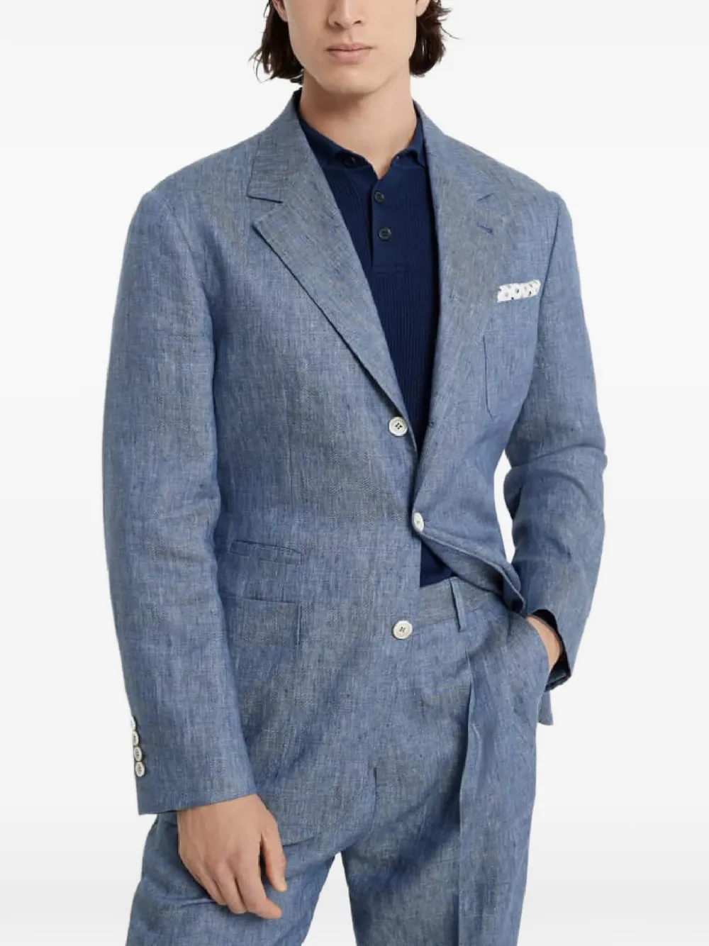 Brunello Cucinelli single-breasted linen blazer - Blu