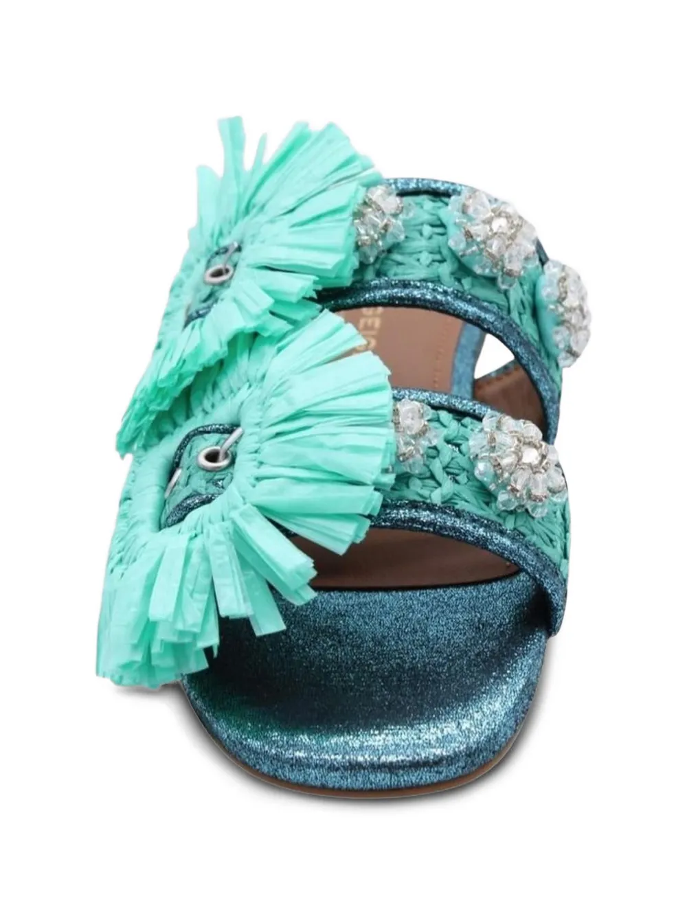 Kurt Geiger London raffia-embellished glitter-effect sandals Groen
