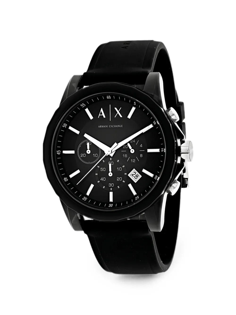 Armani Exchange Outerbanks round-frame 44mm chronograph watch - Nero