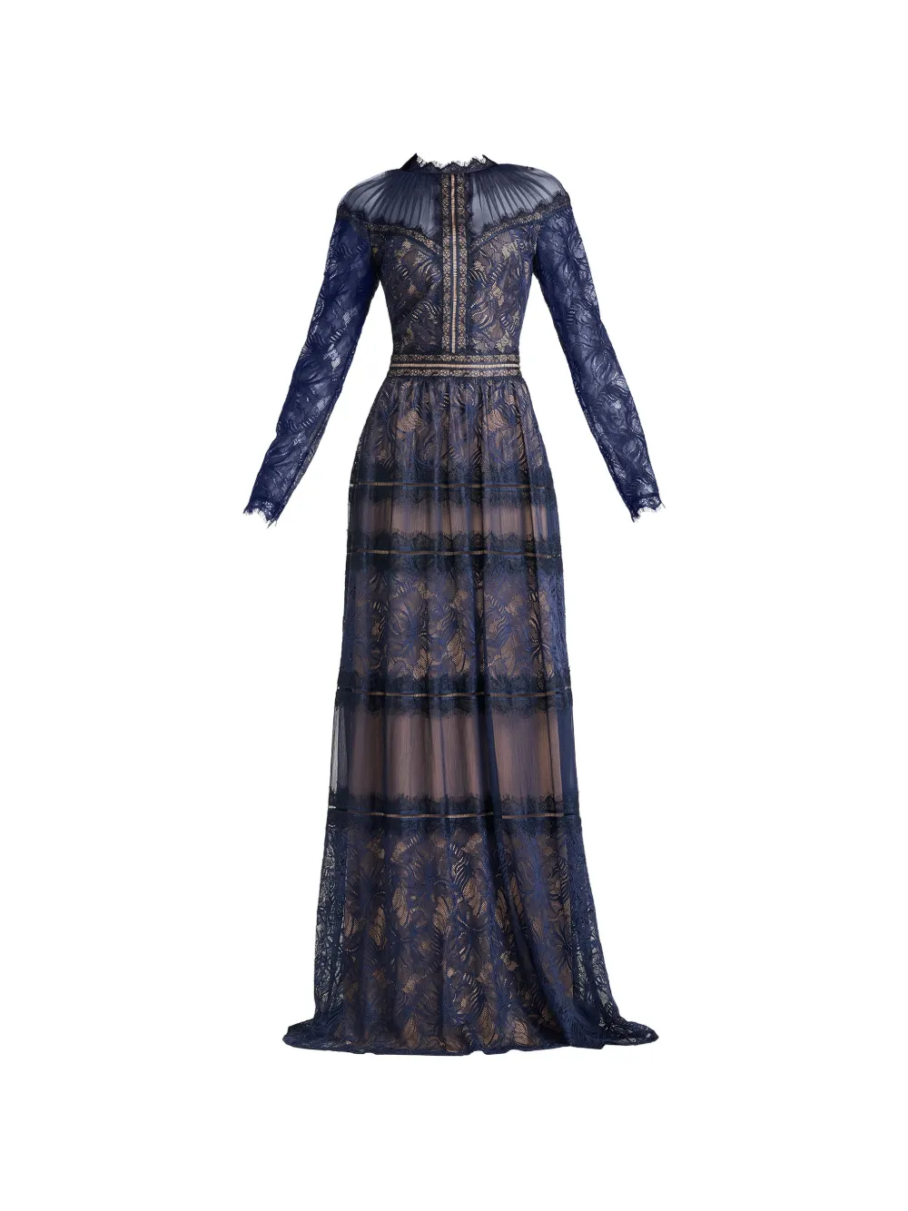 Tadashi Shoji Debore lace-detail tiered gown - Blue