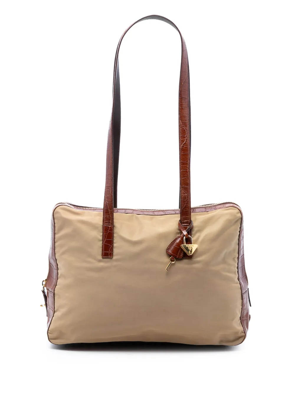 Prada Pre-Owned 2000-2013 Croc Embossed Leather Trimmed Tessuto shoulder bag - Brown