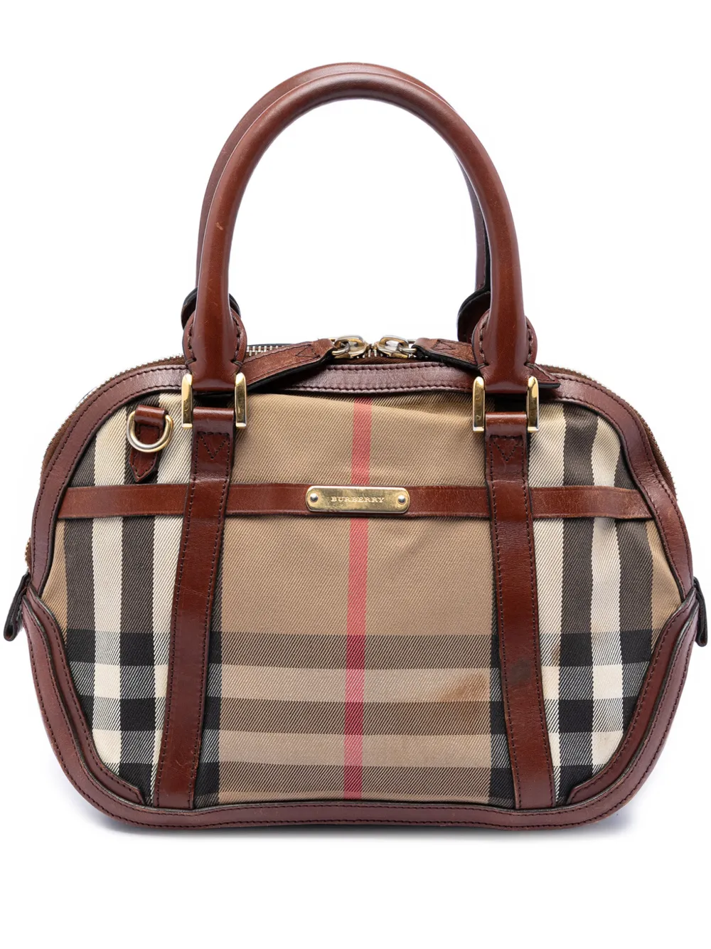 Burberry Pre-Owned 2000-2017 Small Leather Trimmed House Check Canvas Bridle Orchard satchel - Brown