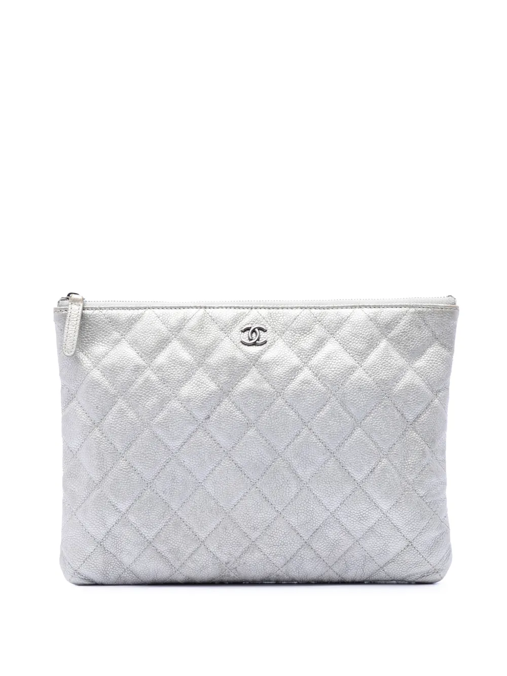 CHANEL Pre-Owned 2017-2018 Medium Quilted Metallic Caviar O Case clutch bag - Silver