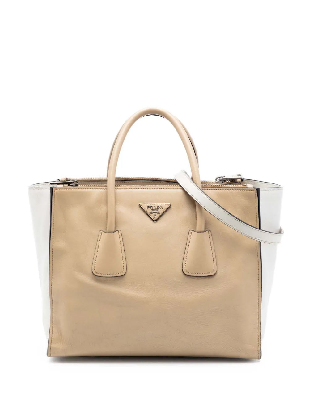 Prada Pre-Owned 2000-2026 Bicolor Glace Calf Twin Pocket Double Handle satchel - Weiß