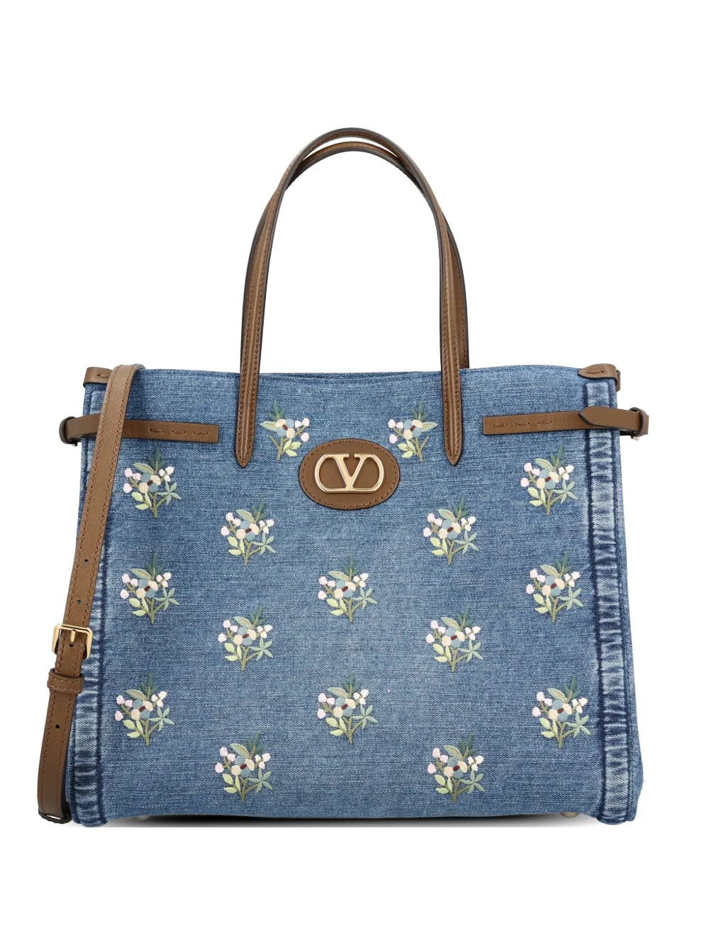 Valentino Garavani VLogo Signature floral-embroidered shoulder bag - Blu