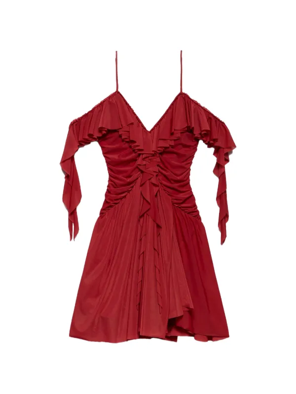 cold shoulder dress red A-Line Cold Shoulder Red Long Prom Dress with Split PG616 US8 / Red