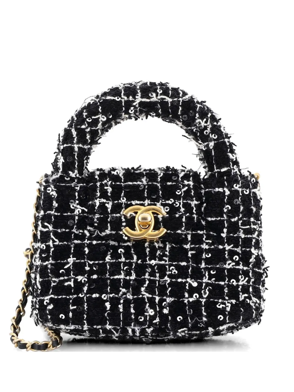 CHANEL Pre-Owned Borsa shopper Kelly in tweed trapuntato con paillettes - Nero