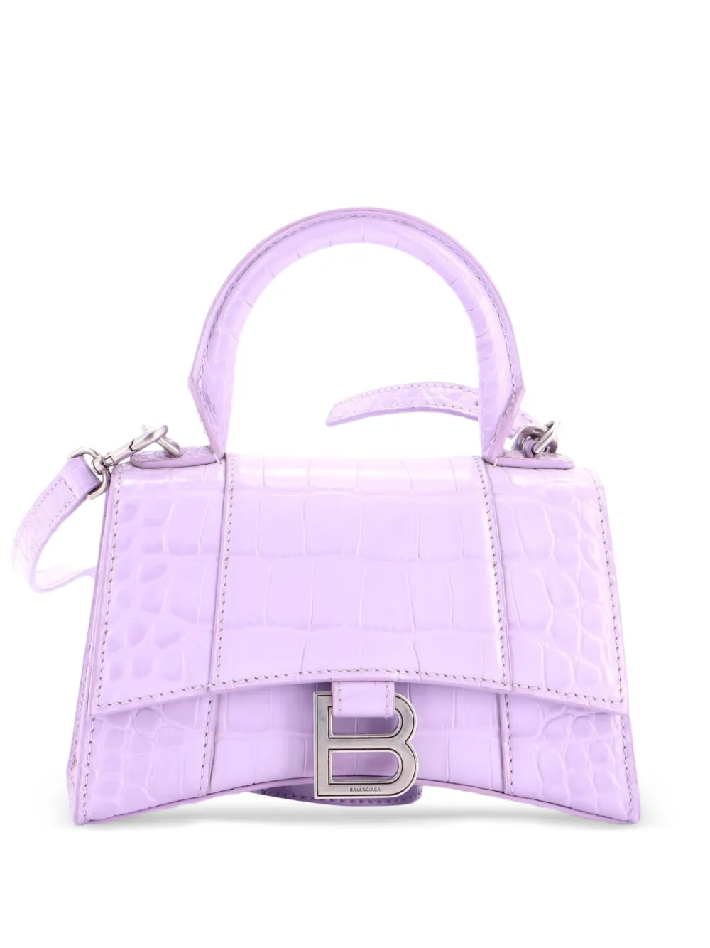 Balenciaga Pre-Owned Hourglass Top Handle Bag Crocodile Embossed Leather XS satchel - Viola