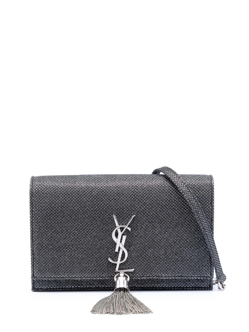 Saint Laurent Pre-Owned 2017 Metallic Mesh Monogram Tassel Kate Wallet on Chain crossbody bag - Argento