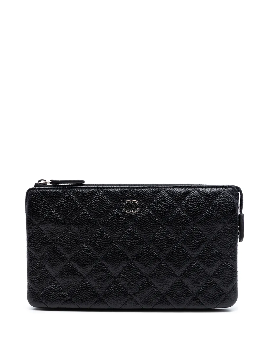 CHANEL Pre-Owned 2015-2016 Small CC Quilted Caviar Zip Pouch clutch bag - Nero