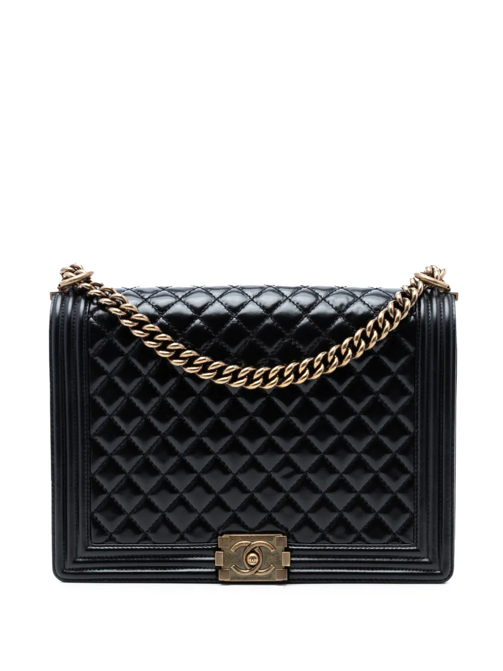 CHANEL Pre-Owned 2012-2013 Large Glazed Quilted Calfskin Boy Flap crossbody bag - Nero