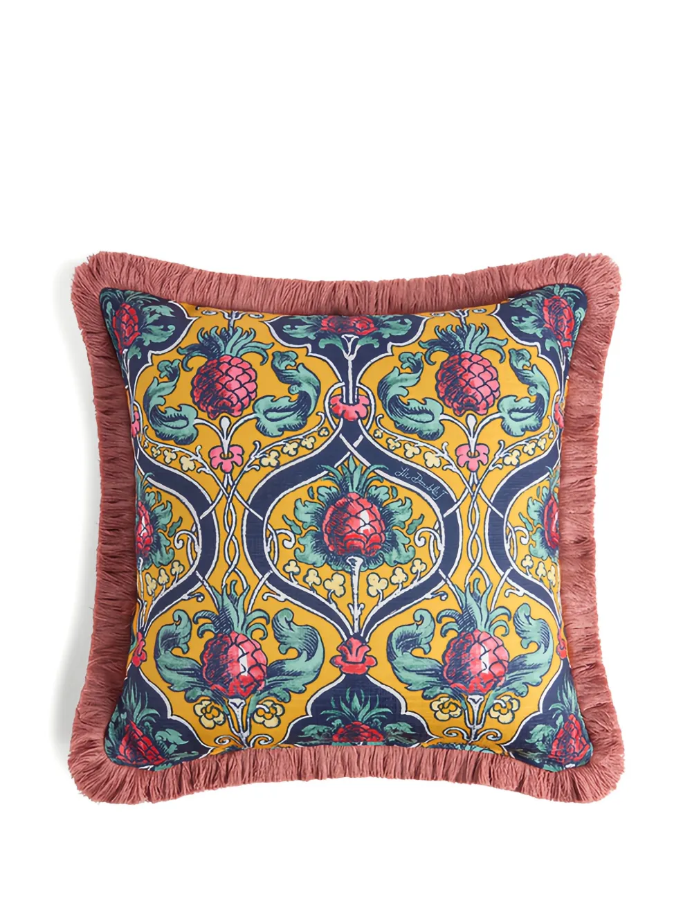 La DoubleJ pineapple-print fringed cushion - Gelb