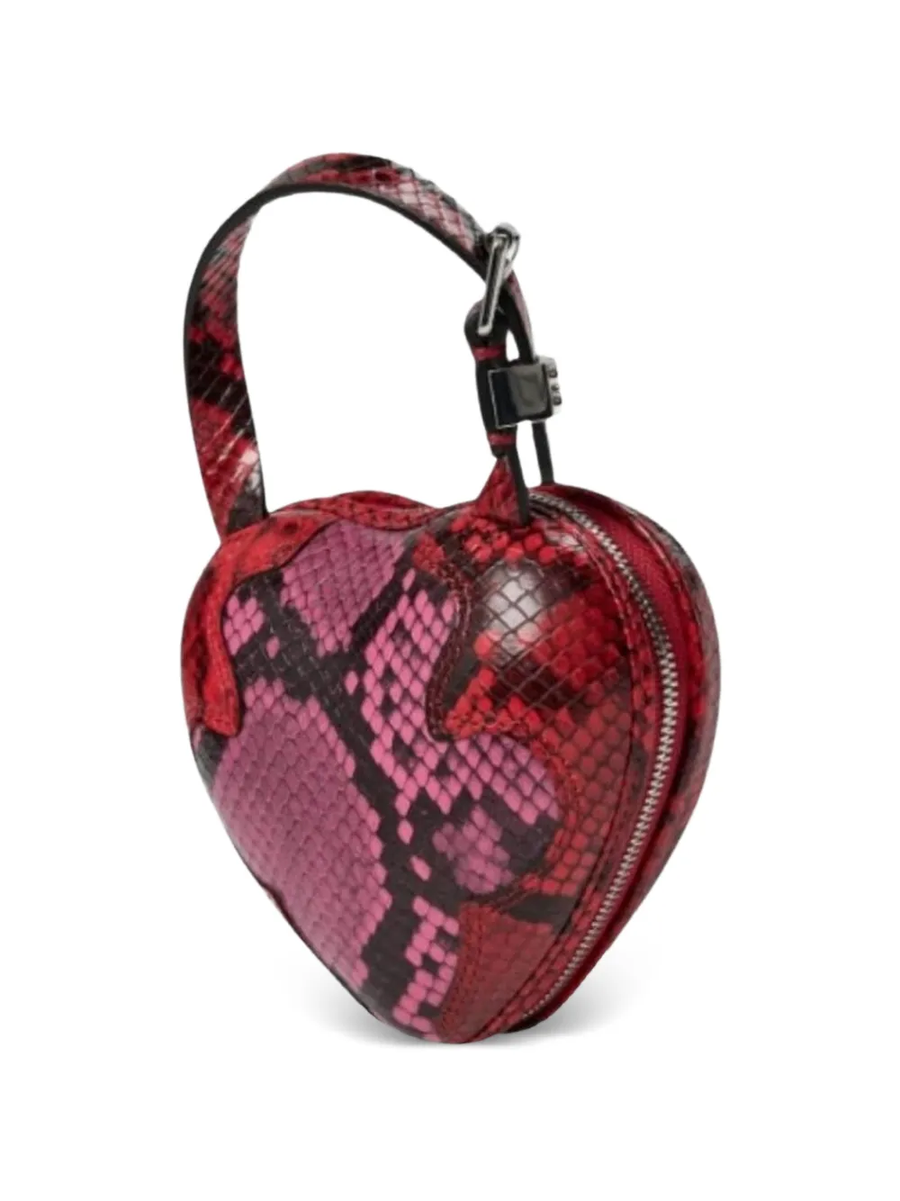 GANNI Nano Heart clutch met slangenleer-effect Rood