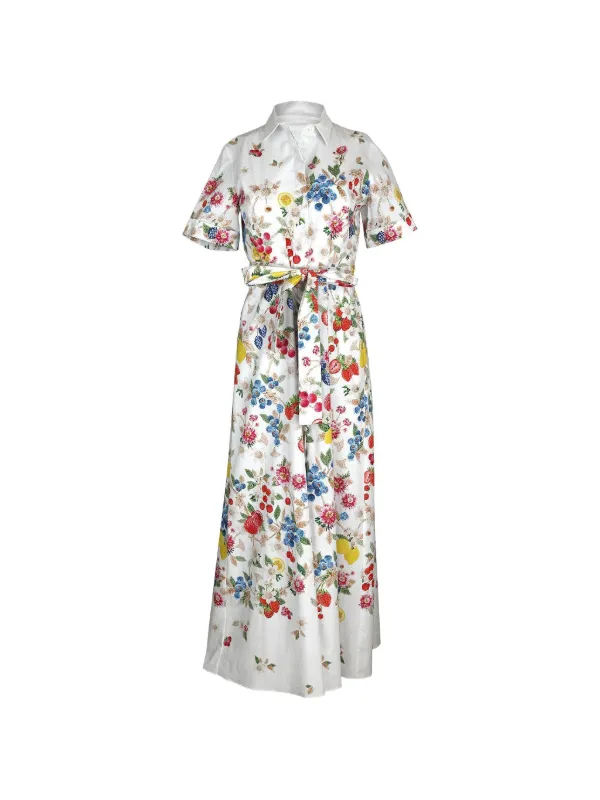 Mary Katrantzou Como Fruit-print Belted Maxi Dress in White