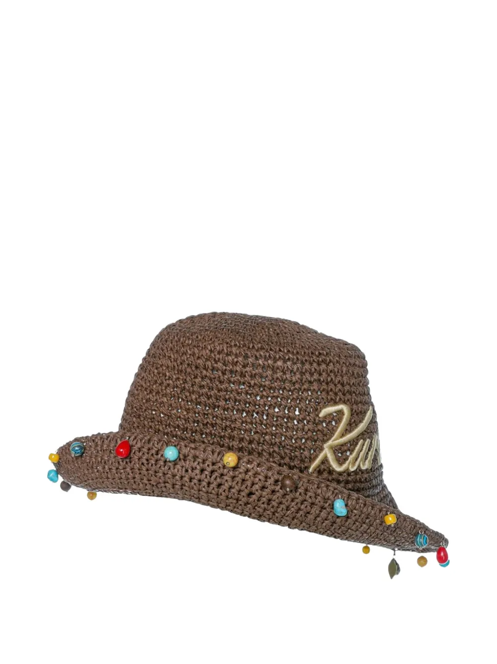 Kurt Geiger bead-embellished woven-design bucket hat - Marrone