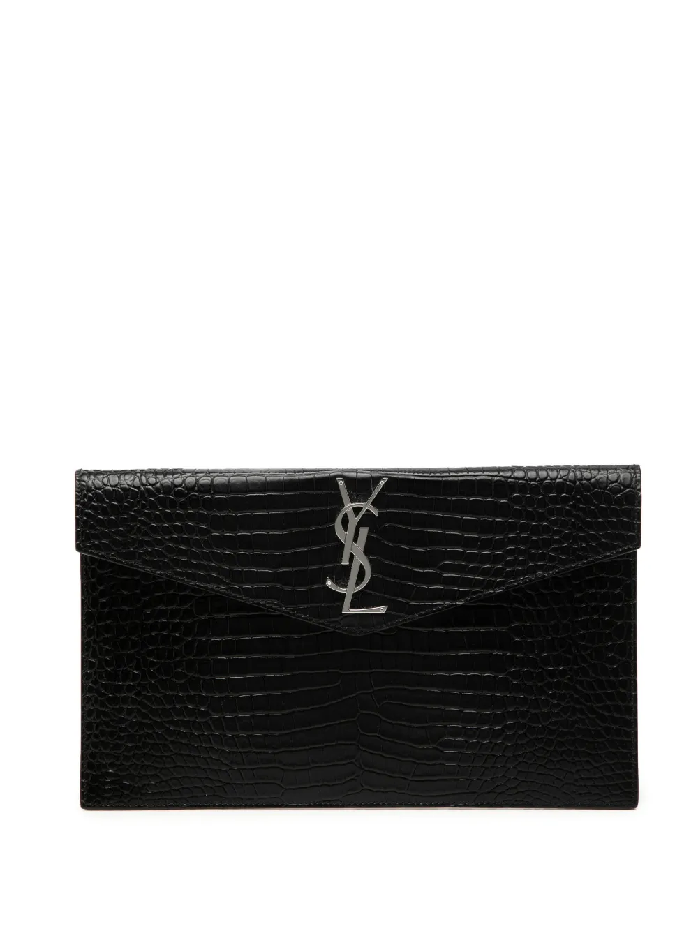 Saint Laurent Pre-Owned 20th Century Croc Embossed Leather Uptown Pouch clutch bag - Nero
