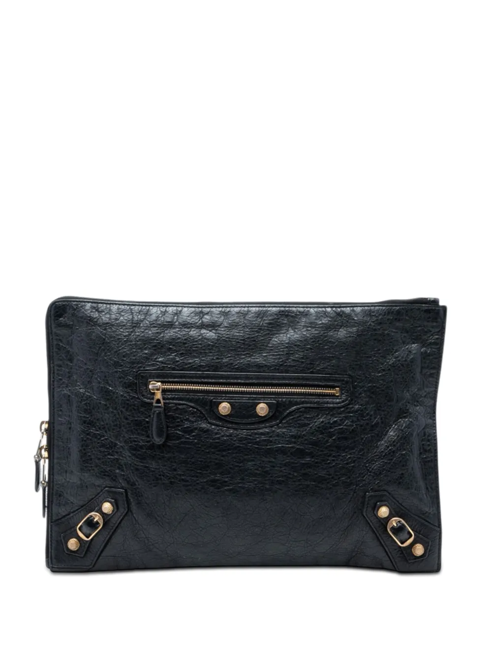 Balenciaga Pre-Owned 2015 Lambskin Motocross Giant 12 Zip Around Flat clutch bag - Nero