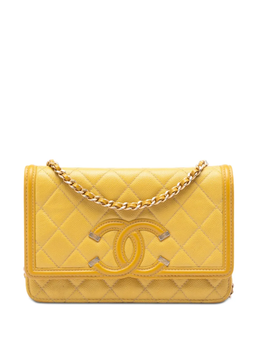CHANEL Pre-Owned 2019 Caviar CC Filigree Wallet On Chain crossbody bag - Gelb