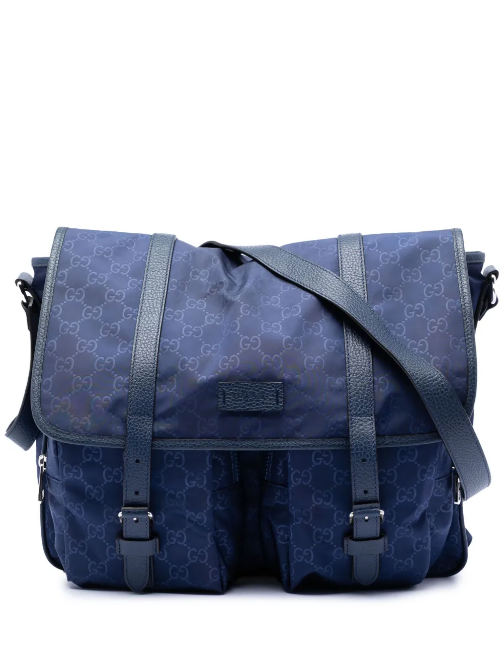 Gucci Pre-Owned 2016-2025 GG Nylon Double Buckle Flap Messenger Bag crossbody bag - Blu