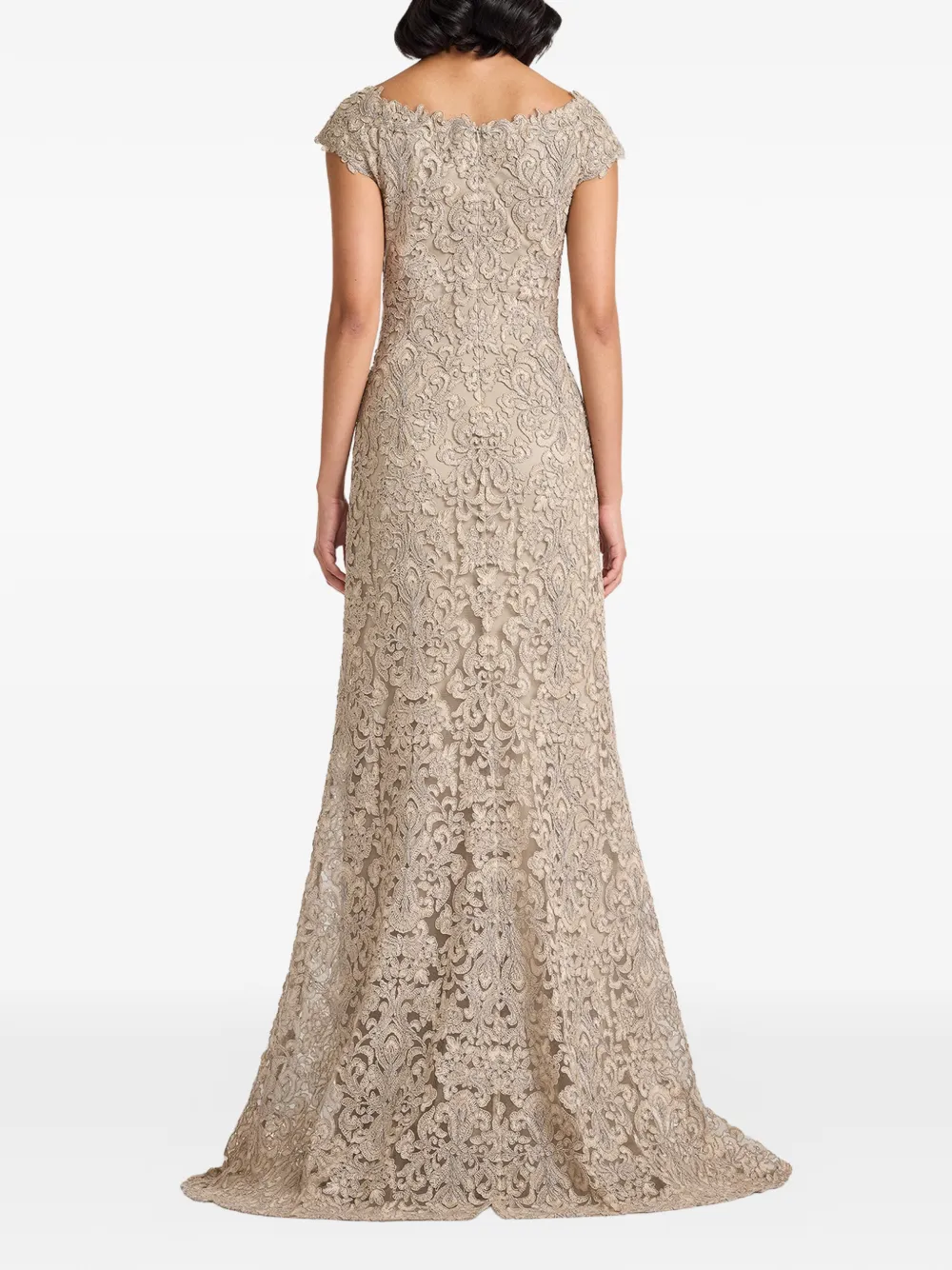 Tadashi Shoji Hoyt Lotus avondjurk met kant Beige