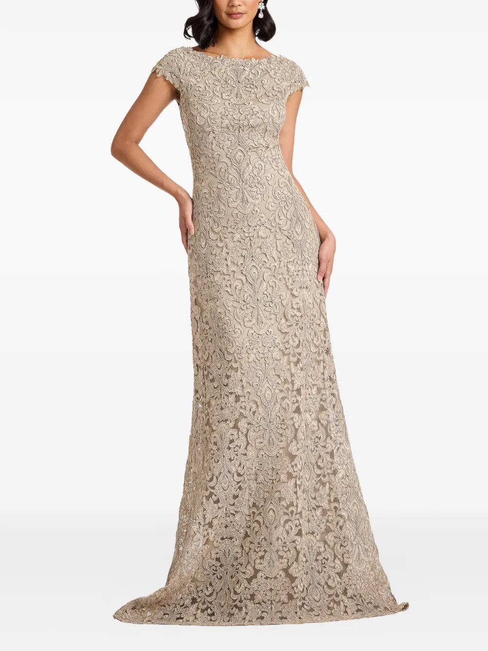 Tadashi Shoji Hoyt Lotus avondjurk met kant Beige