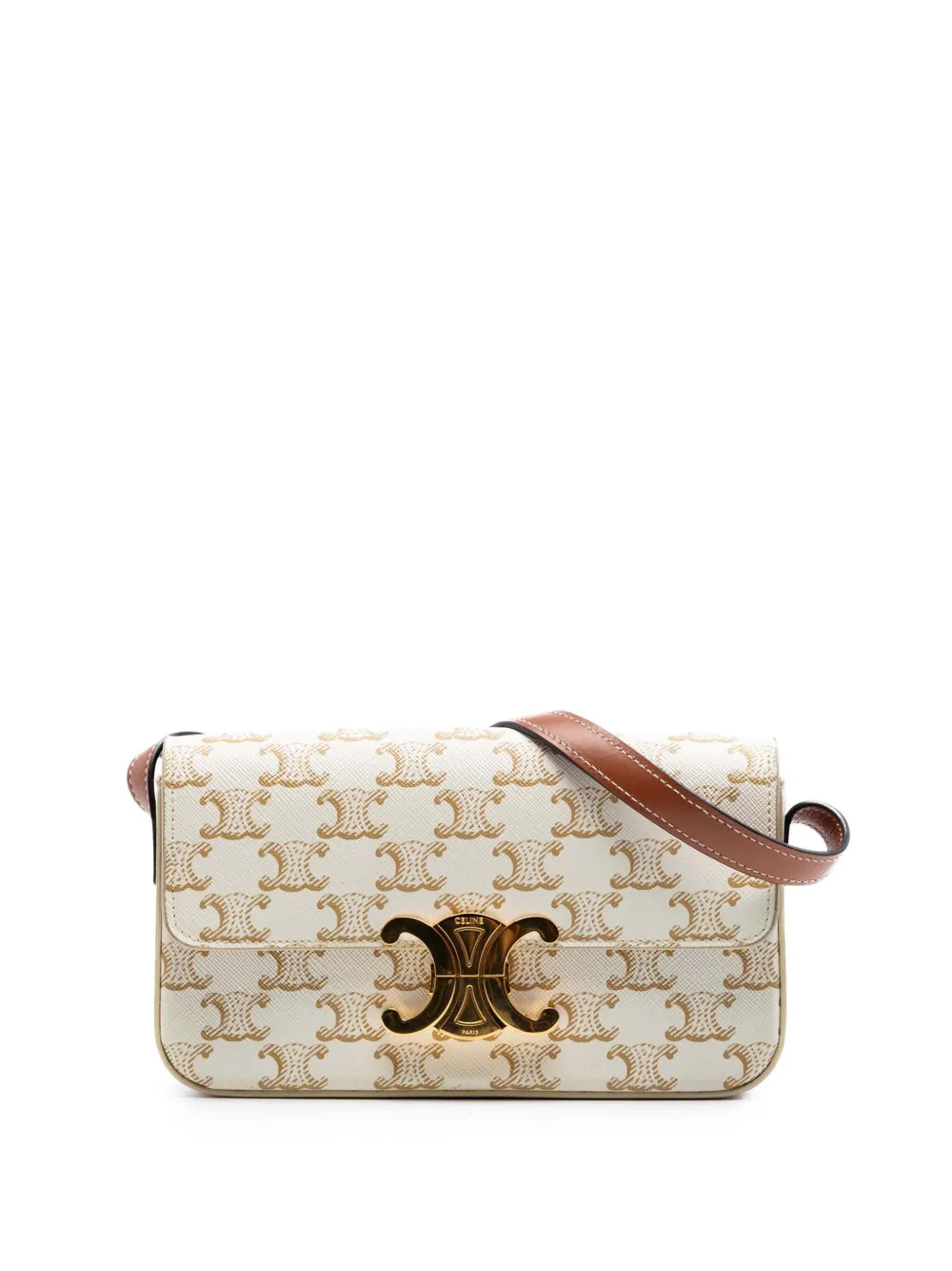 Celine Pre-Owned 2021 Triomphe Coated Canvas Claude shoulder bag - White