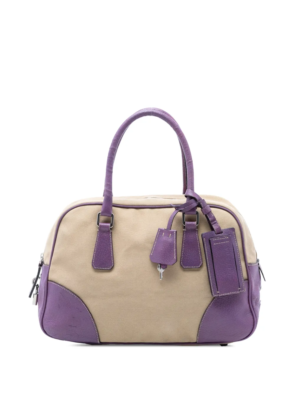Prada Pre-Owned 2000-2013 Cinghiale Trimmed Canvas Canapa Bauletto Bag handbag - Viola