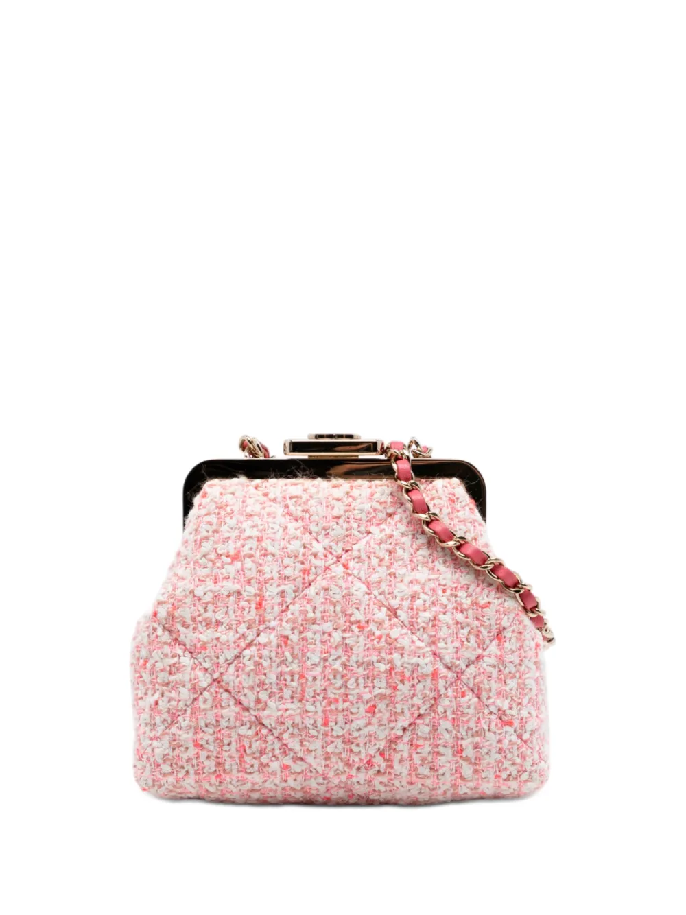 CHANEL Pre-Owned 2020 Quilted Tweed Kisslock Clutch With Chain crossbody bag - Rosa