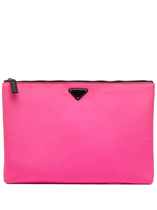 Prada Pre-owned 2013-2026 Tessuto Padded Zip Clutch Bag in Pink