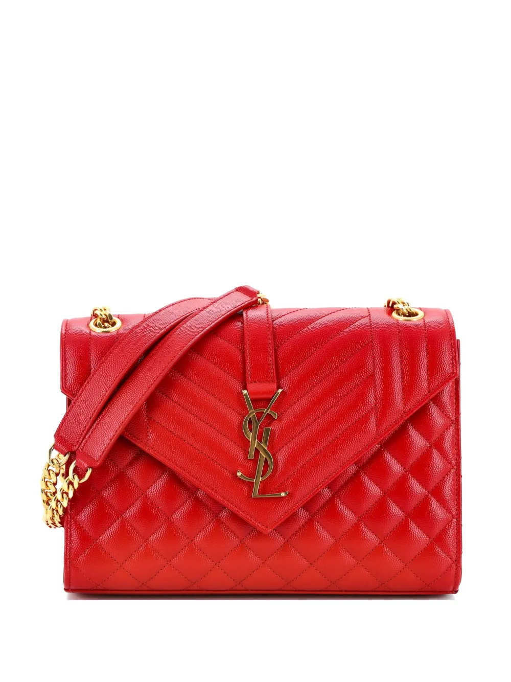 Saint Laurent Pre-Owned Classic Monogram Envelope Satchel Mixed Matelasse Leather Medium shoulder bag - Rosso