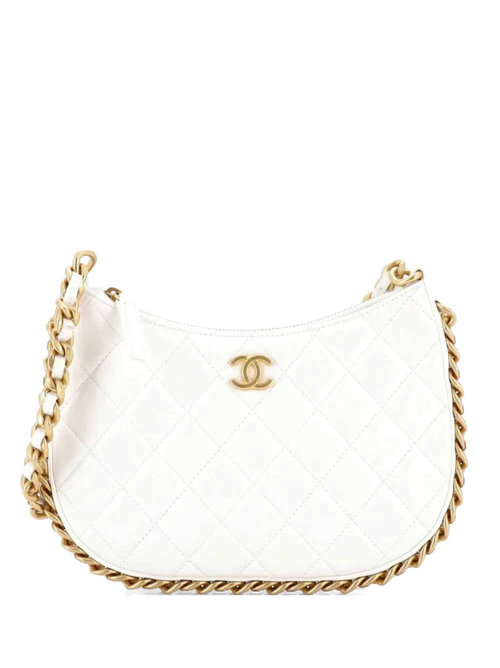 CHANEL Pre-Owned CC Chain Around Quilted Lambskin hobo bag - Bianco