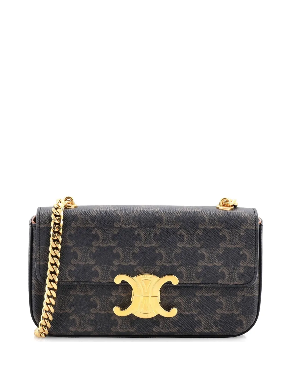Celine Pre-Owned Borsa a spalla Triomphe piccola in tela cerata con catena - Marrone