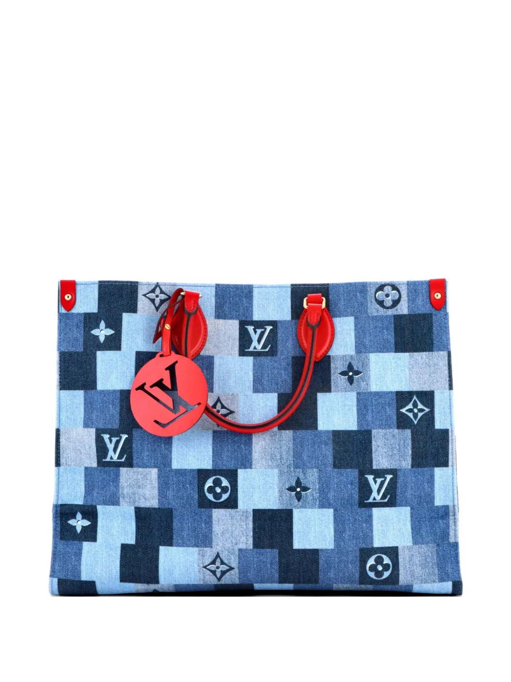 Louis Vuitton Pre-Owned Borsa tote OnTheGo GM in denim con design patchwork e monogramma - Blu