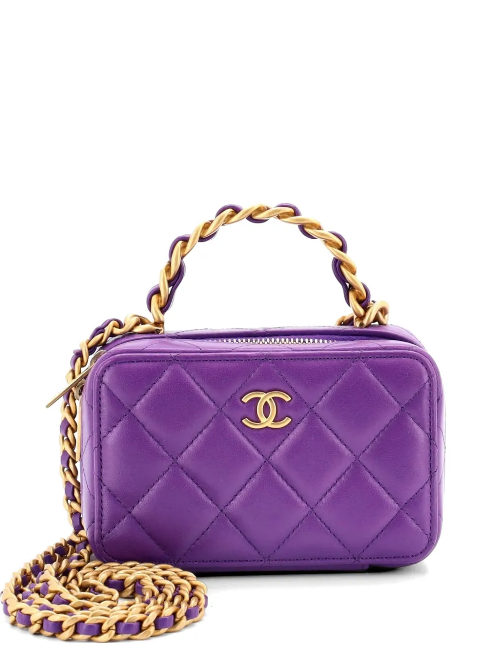 CHANEL Pre-Owned Woven Chain Top Handle Vanity Case Quilted Lambskin Mini crossbody bag - Viola