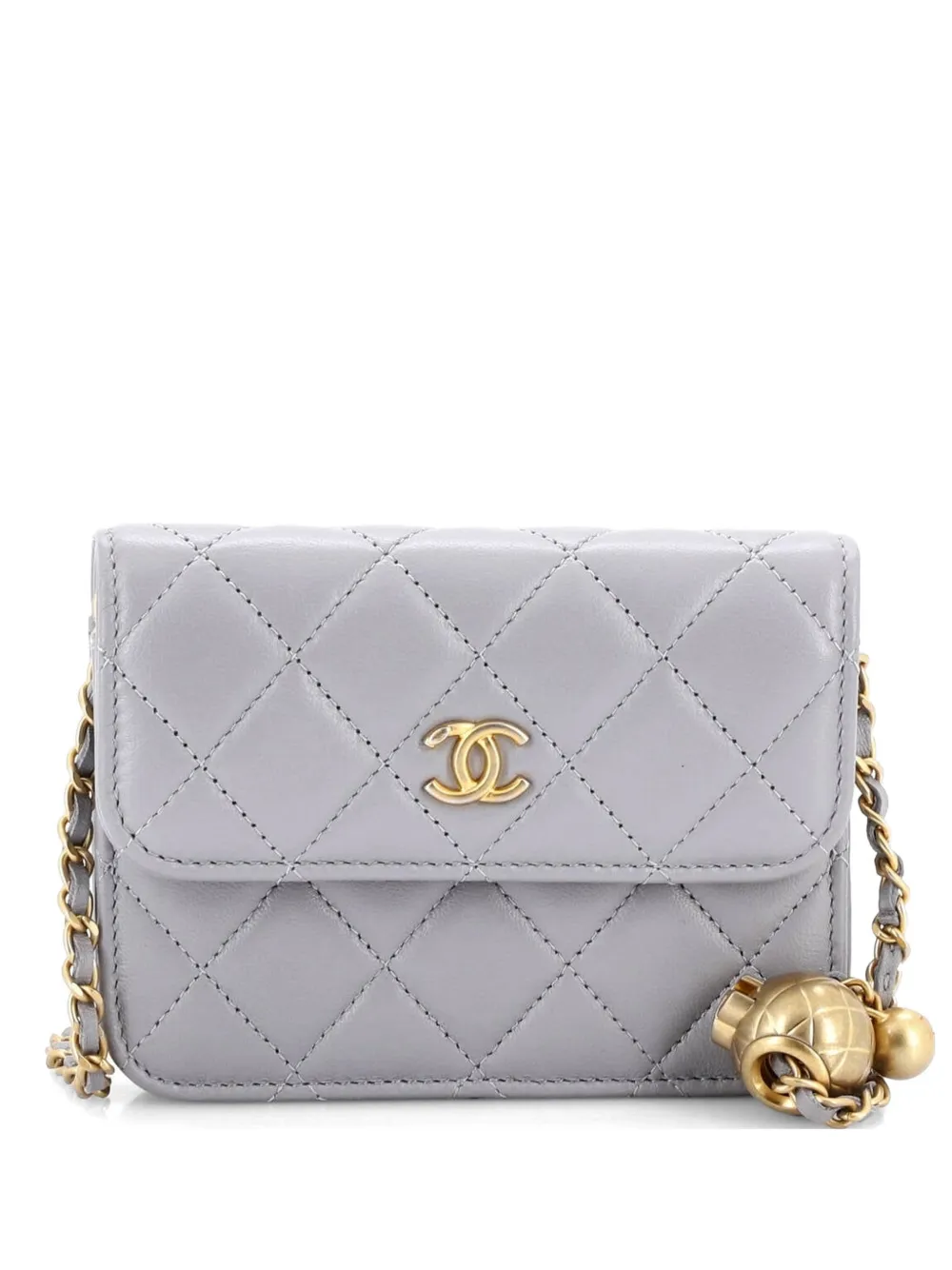 CHANEL Pre-Owned Borsa a tracolla Pearl Crush mini in pelle di agnello trapuntata con battente e catena - Grigio