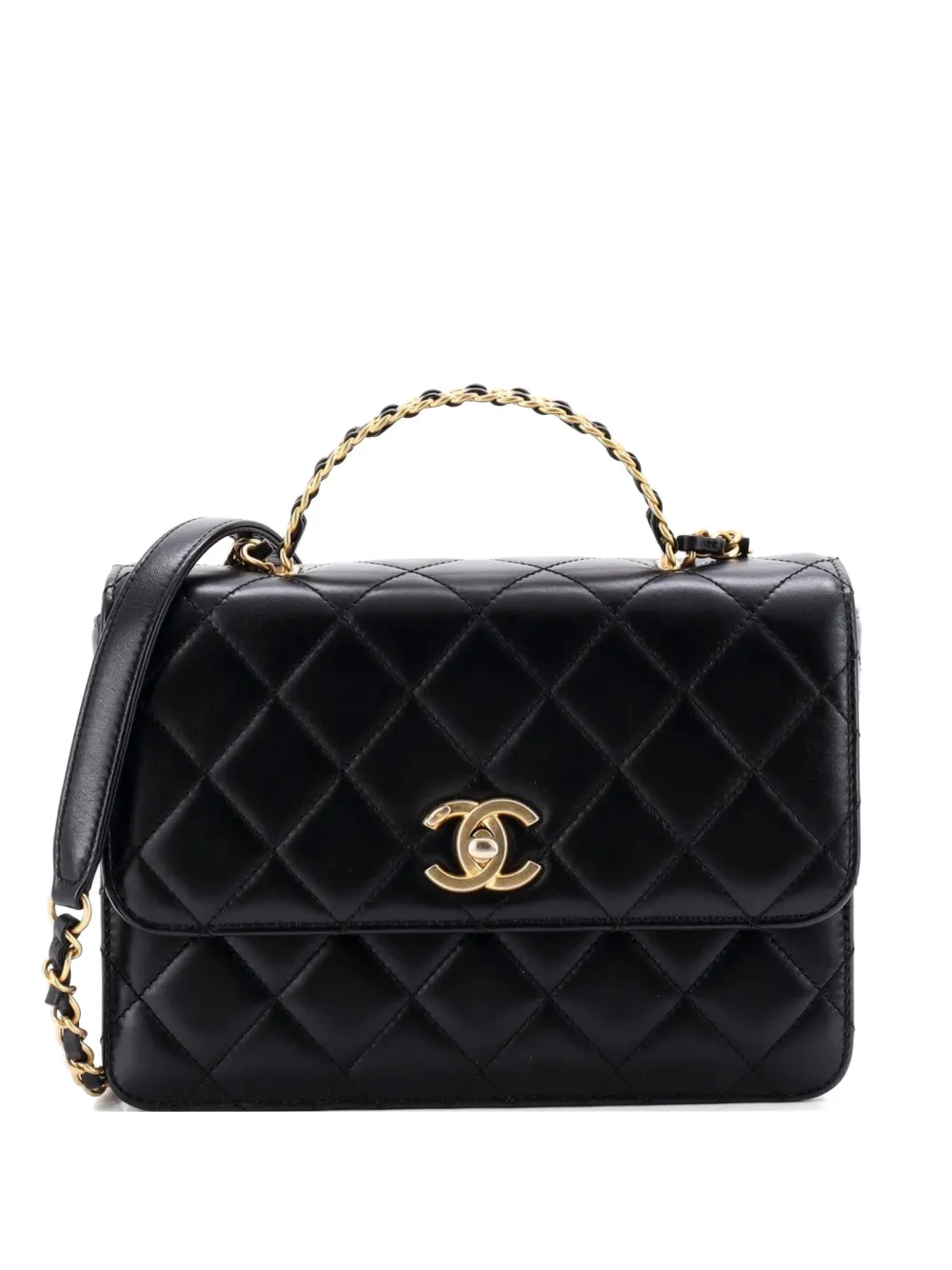 CHANEL Pre-Owned Logo Links Top Handle Flap Bag Quilted Calfskin Small satchel - Nero